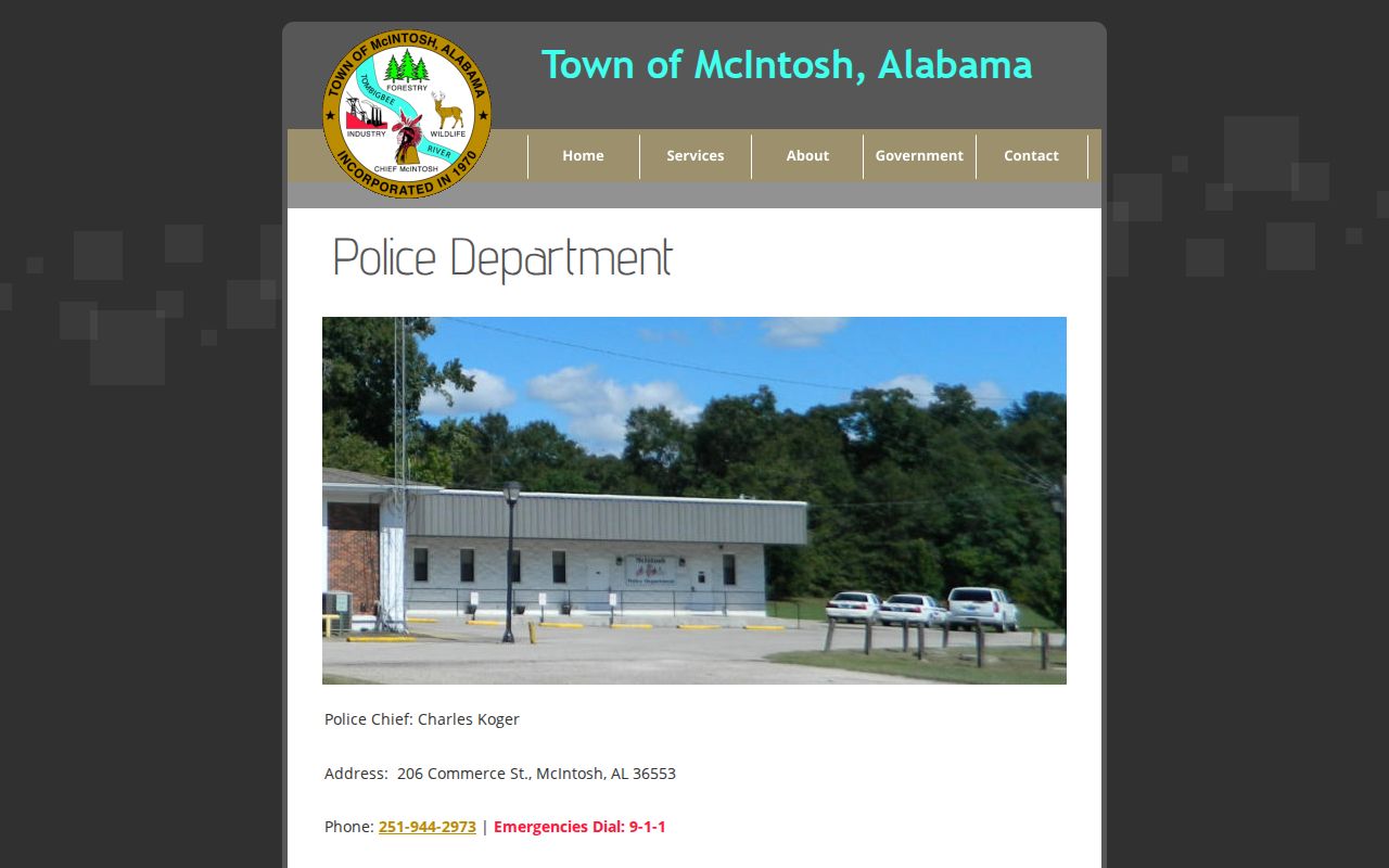 Official Town of McIntosh Police Department contact page